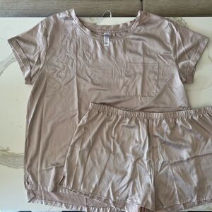 Above Stars Satin Pajama Set Baby Pink